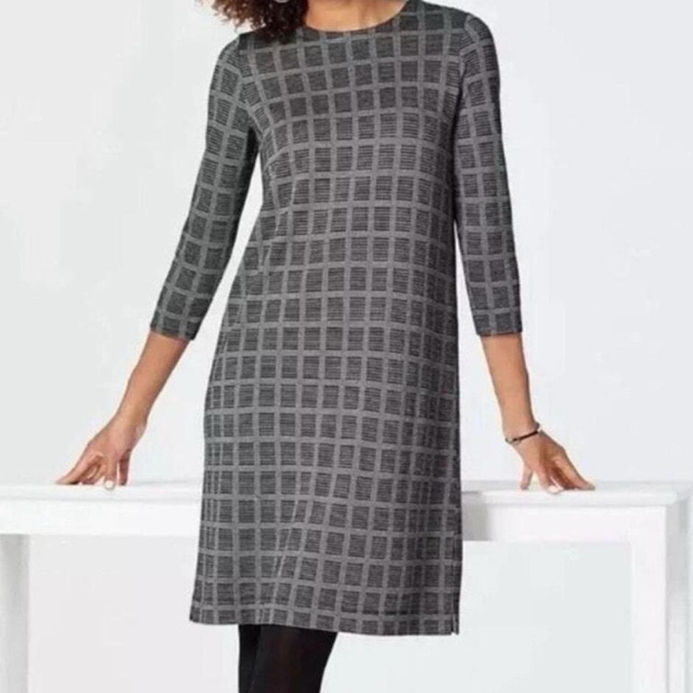 J Jill Wearever Collection Womens Black Windowpane Plaid Dress Sz M | Minimalist